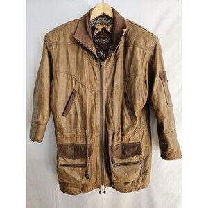 Hunters Run Leather Jacket Mens Brown Full Zip Paisley Lined Size Medium